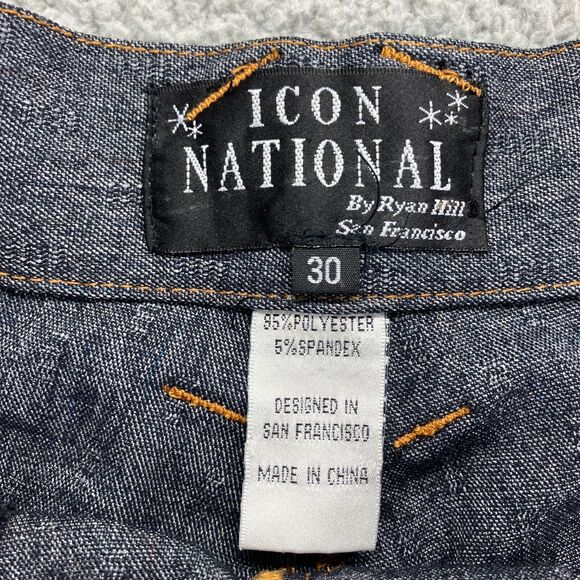 Icon National Denim Shorts Stretch Mens Size 30 Dark Wash Buttons 10" Inseam - Picture 2 of 7